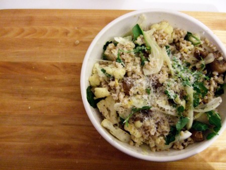 Lemony Barley Salad with Caramelized Cauliflower, Roasted Mushrooms, and Shaved Fennel