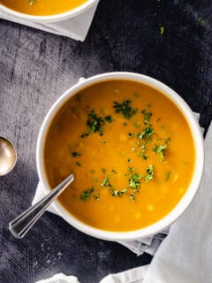 Close up of corn, jalapeno, and sweet potato bisque