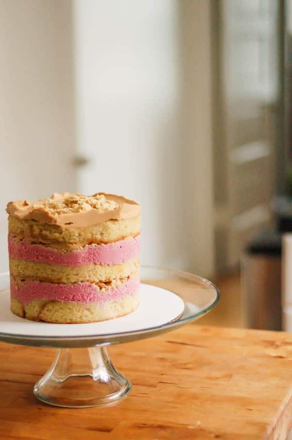 My Pink Elephant: Brown Butter Cake with Cranberry Curd, Orange Cardamom Crumbs, and Biscoff Frosting (inspired by Momofuku Milk Bar) From Blossom To Stem | Because Delicious www.blossomtostem.net