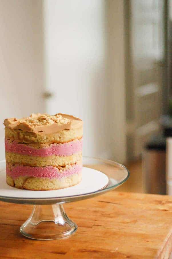 My Pink Elephant: Brown Butter Cake with Cranberry Curd, Orange Cardamom Crumbs, and Biscoff Frosting (inspired by Momofuku Milk Bar) From Blossom To Stem | Because Delicious www.blossomtostem.net