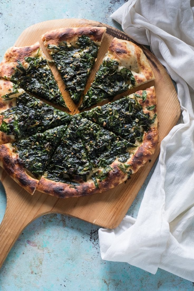 Spicy Garlicky Spinach Pizza from Blossom to Stem | www.blossomtostem.net