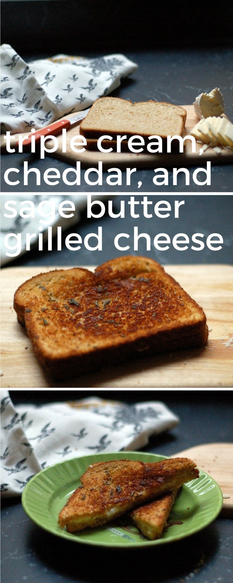 Triple Cream, Cheddar, and Sage Butter Grilled Cheese Blossom to Stem