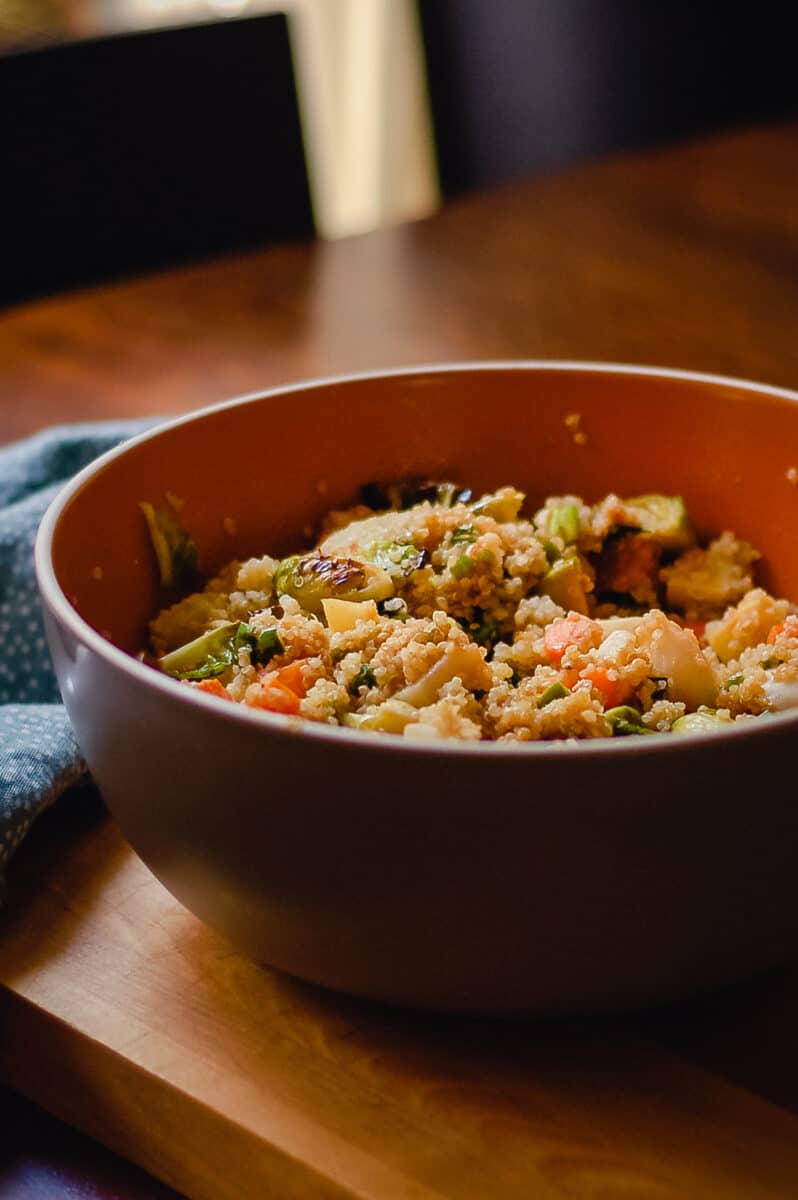 Ginger scallion quinoa in a serving bowl