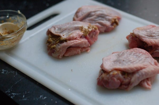 Crispy Mustardy Pan-fried Chicken Thighs. Everything I want in a chicken dinner. From Blossom To Stem | Because Delicious www.blossomtostem.net