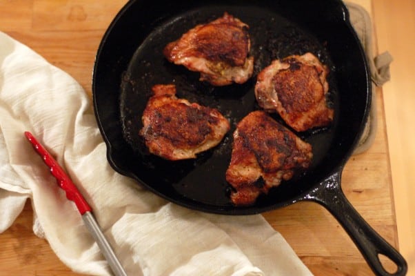 Crispy Mustardy Pan-fried Chicken Thighs. Everything I want in a chicken dinner. From Blossom To Stem | Because Delicious www.blossomtostem.net