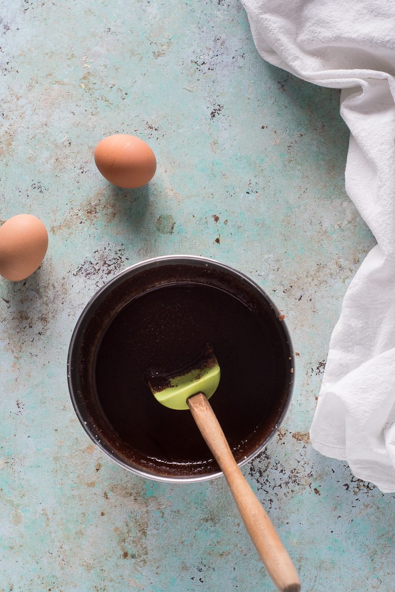 Melted chocolate mixture with eggs