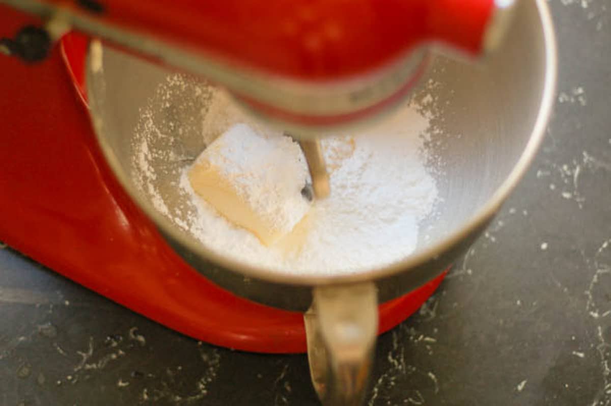 Sugar and butter in a mixer