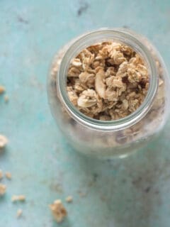 Maple Nut Granola in a jar, overhead shot