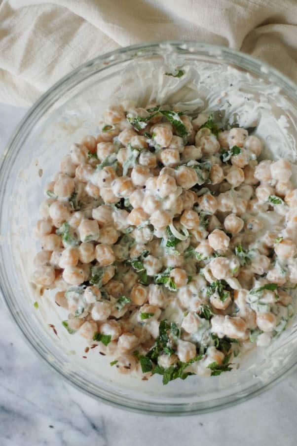 Indian-Spiced Yogurt Chickpeas. Cool, creamy, tangy, fragrant. Gluten free, vegetarian. From Blossom To Stem | Because Delicious www.blossomtostem.net
