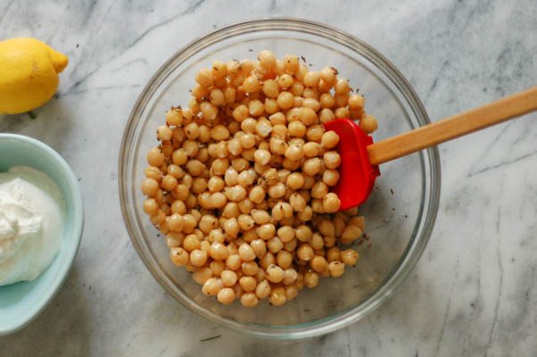 Chickpeas mixed with spiced coconut oil