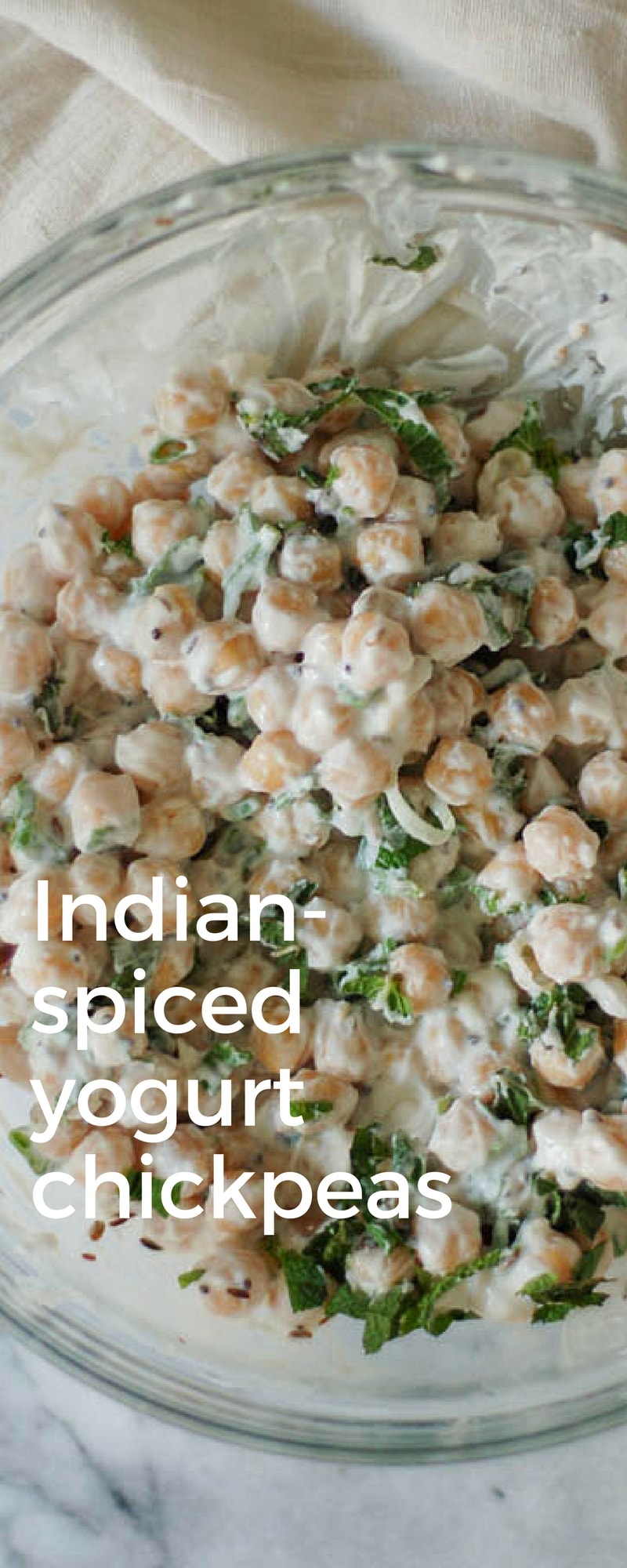 Indian-Spiced Yogurt Chickpeas. Cool, creamy, tangy, fragrant, delicious. Gluten free, vegetarian. www.blossomtostem.net