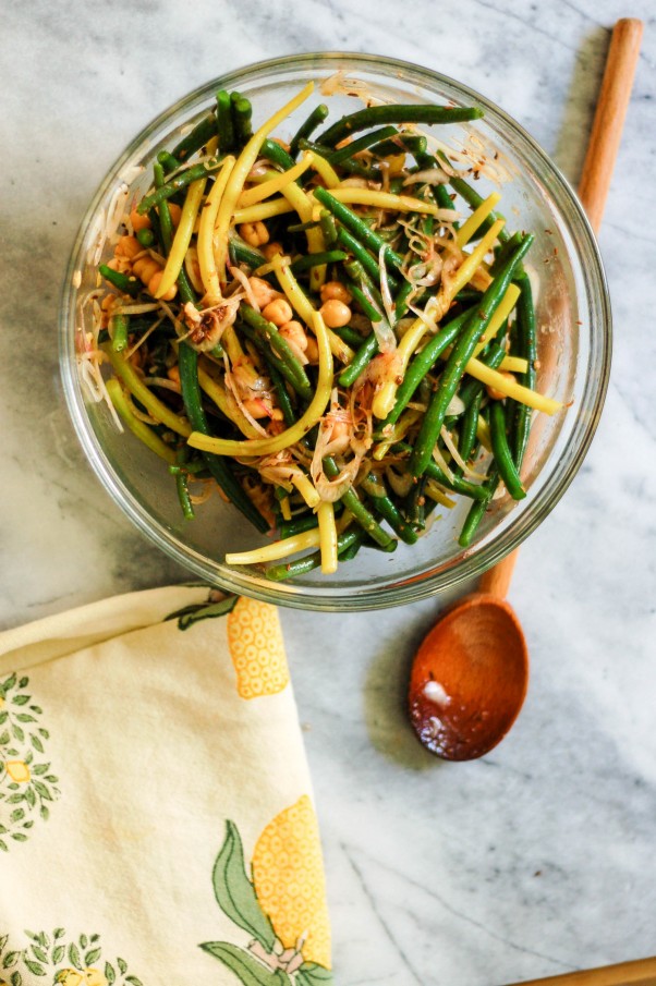 Spicy Summer Bean and Chickpea Salad. A crisp, light salad with yellow and green beans and chickpeas tossed in a kicky vinaigrette. From Blossom to Stem | Because Delicious www.blossomtostem.net