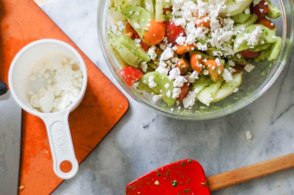 Tomato and Cucumber Salad with Basil Vinaigrette. My salad of the summer! From Blossom to Stem | Because Delicious www.blossomtostem.net