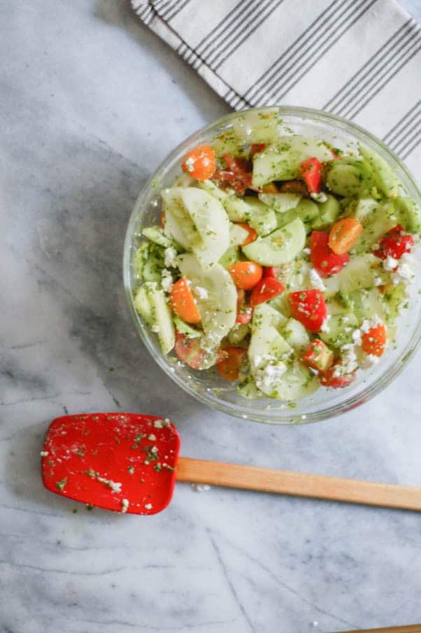 Tomato and Cucumber Salad with Basil Vinaigrette. My salad of the summer! From Blossom to Stem | Because Delicious www.blossomtostem.net