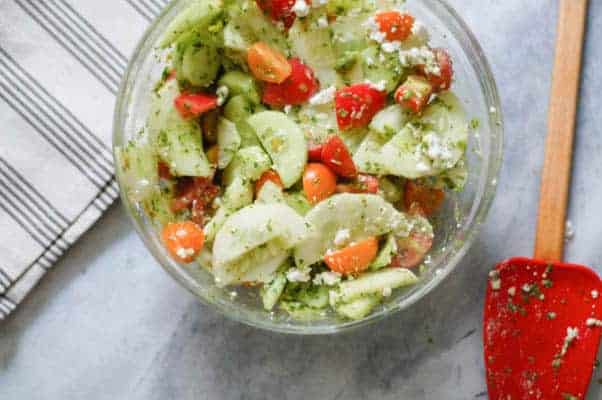 Tomato and Cucumber Salad with Basil Vinaigrette. My salad of the summer! From Blossom to Stem | Because Delicious www.blossomtostem.net