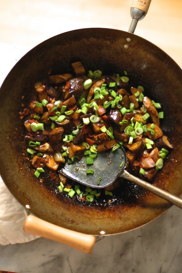 Sichuan Eggplant with Bacon. A wonderful Chinese stirfry with eggplant and Sichuan chili bean paste. One of my favorite ways to eat eggplant. From Blossom to Stem | Because Delicious www.blossomtostem.net