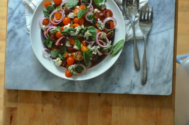 Tomato, Roquefort, and Red Onion Salad. A kicky, big-flavored salad to celebrate tomato season. From Blossom to Stem | Because Delicious https://www.blossomtostem.net