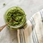 Dill, Parsley, Walnut PEsto overhead in a jar