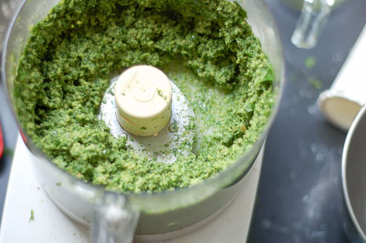 Dill, Parsley, Walnut Pesto after processing