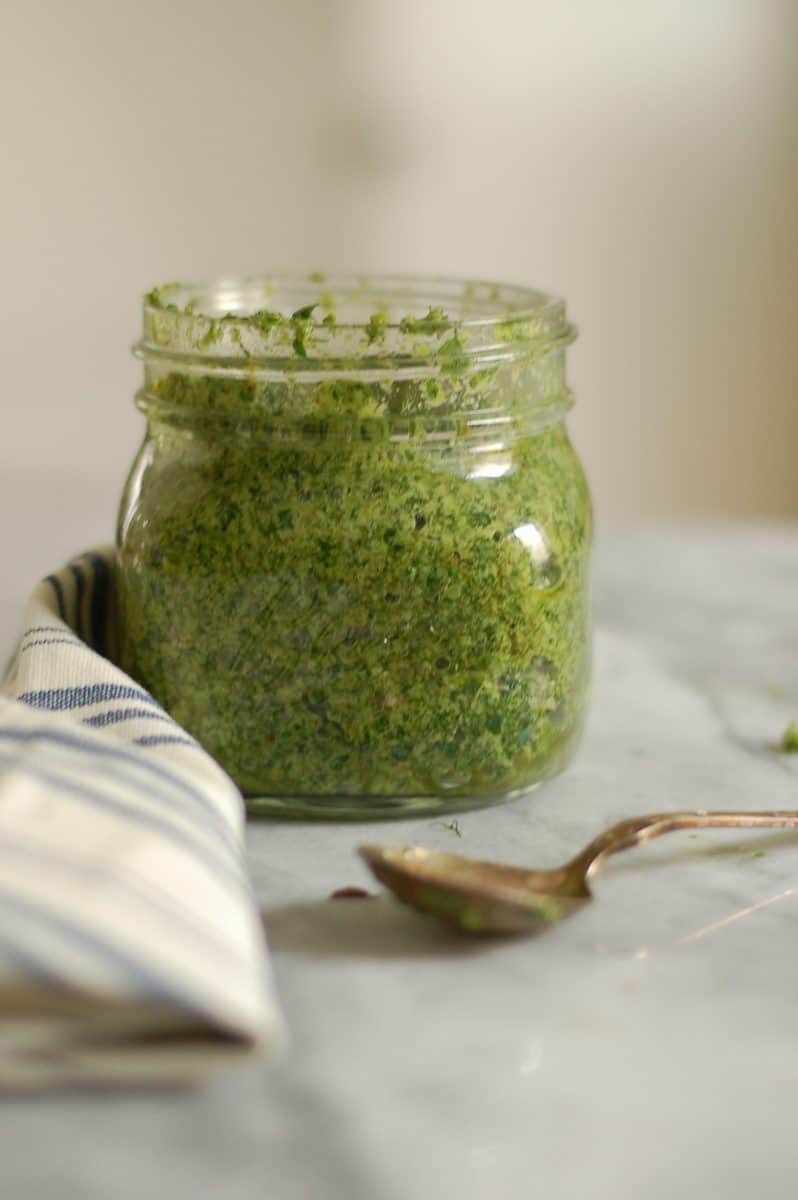 Dill, Parsley, Walnut Pesto in a jar