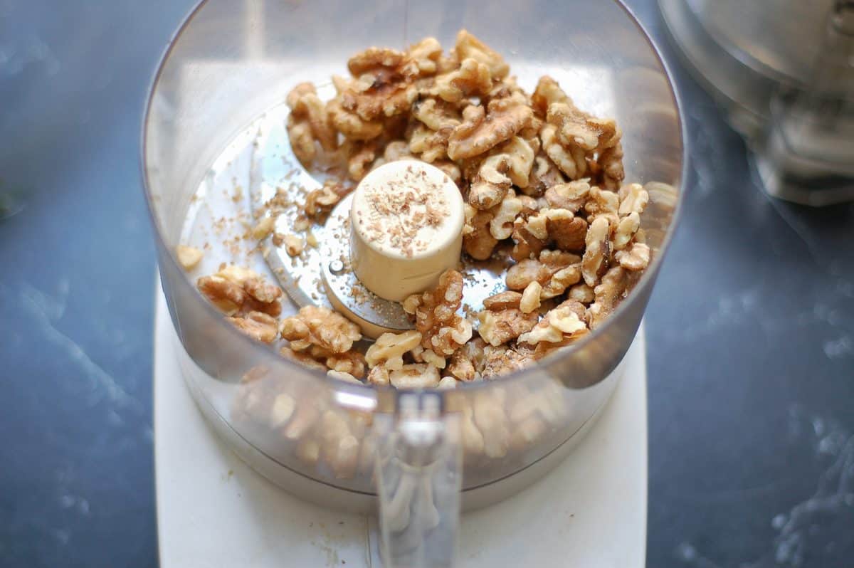 Walnuts in a food processor