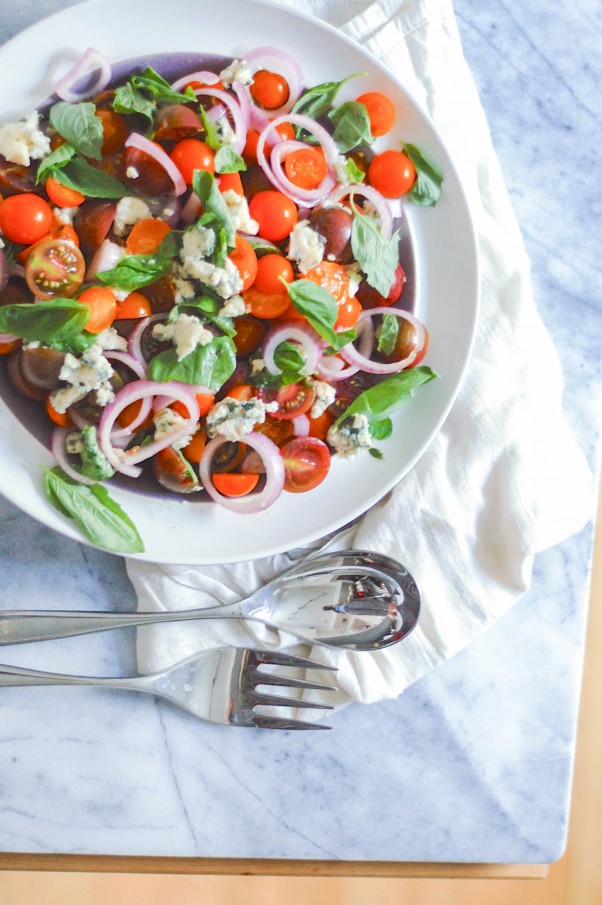 Tomato, Roquefort, and Red Onion Salad. A kicky, big-flavored salad to celebrate tomato season. From Blossom to Stem | Because Delicious https://www.blossomtostem.net