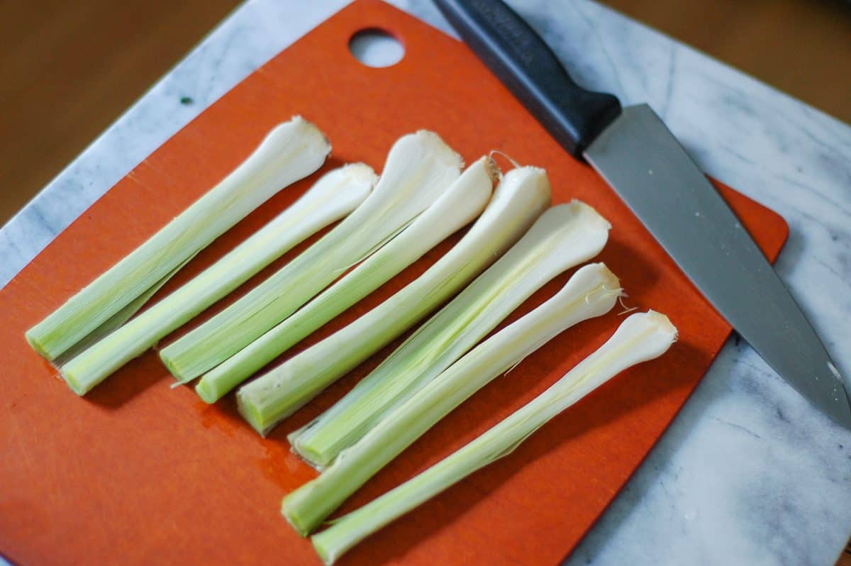 Leeks split in half