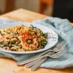 Roasted Delicata Squash with Farro Leeks and Kale