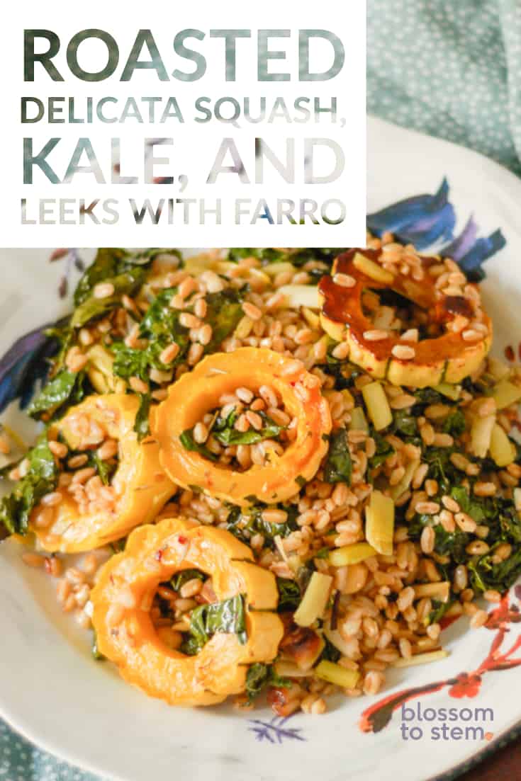 Roasted Delicata Squash, Kale, and Leeks with Farro