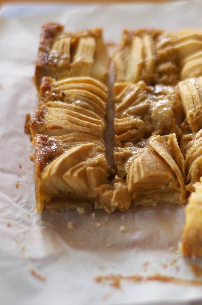 Brown Butter Apple Bars, sliced close up