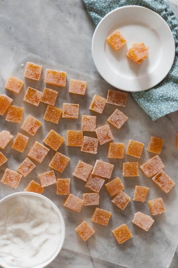 Passion Fruit Pate de Fruit (fruit jellies, or gummies). Gem-like chewy fruit candies. A lovely confection for a special occasion. From Blossom to Stem | Because Delicious www.blossomtostem.net