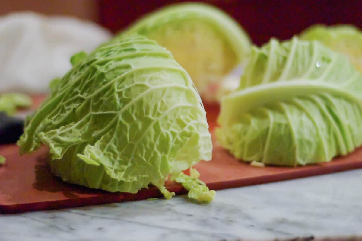 Slice savoy cabbage