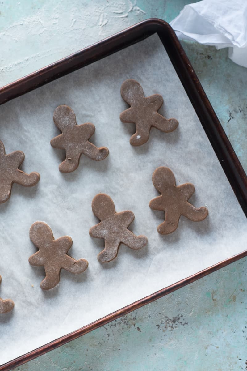 Soft Gingerbread Cookies on a baking sheet, unbaked