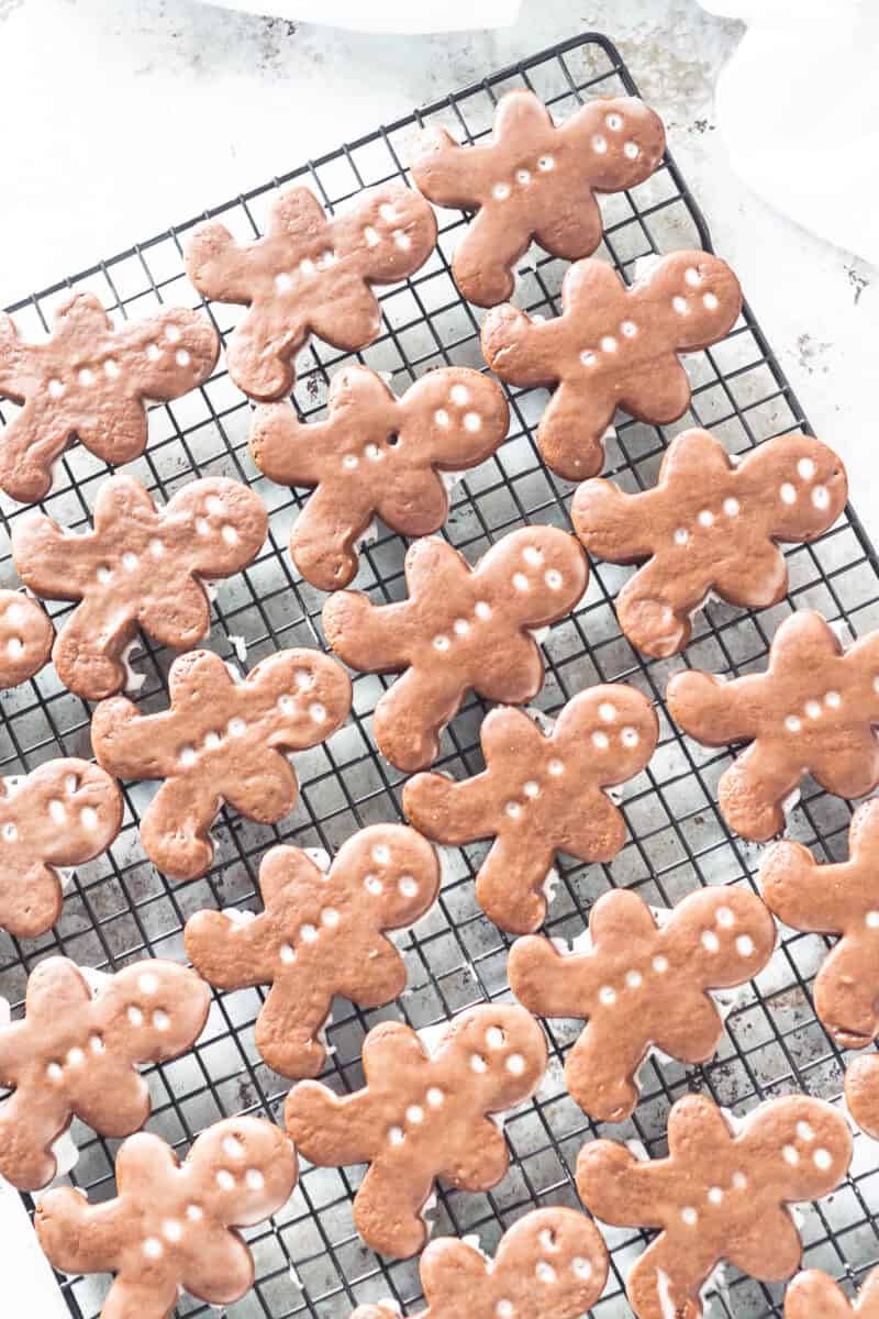 Soft gingerbread cookies on a cooling rack