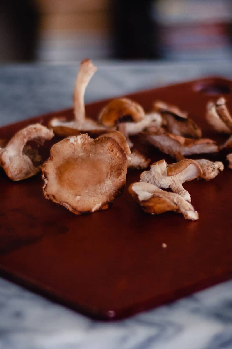 Shiitake mushrooms on a cutting board