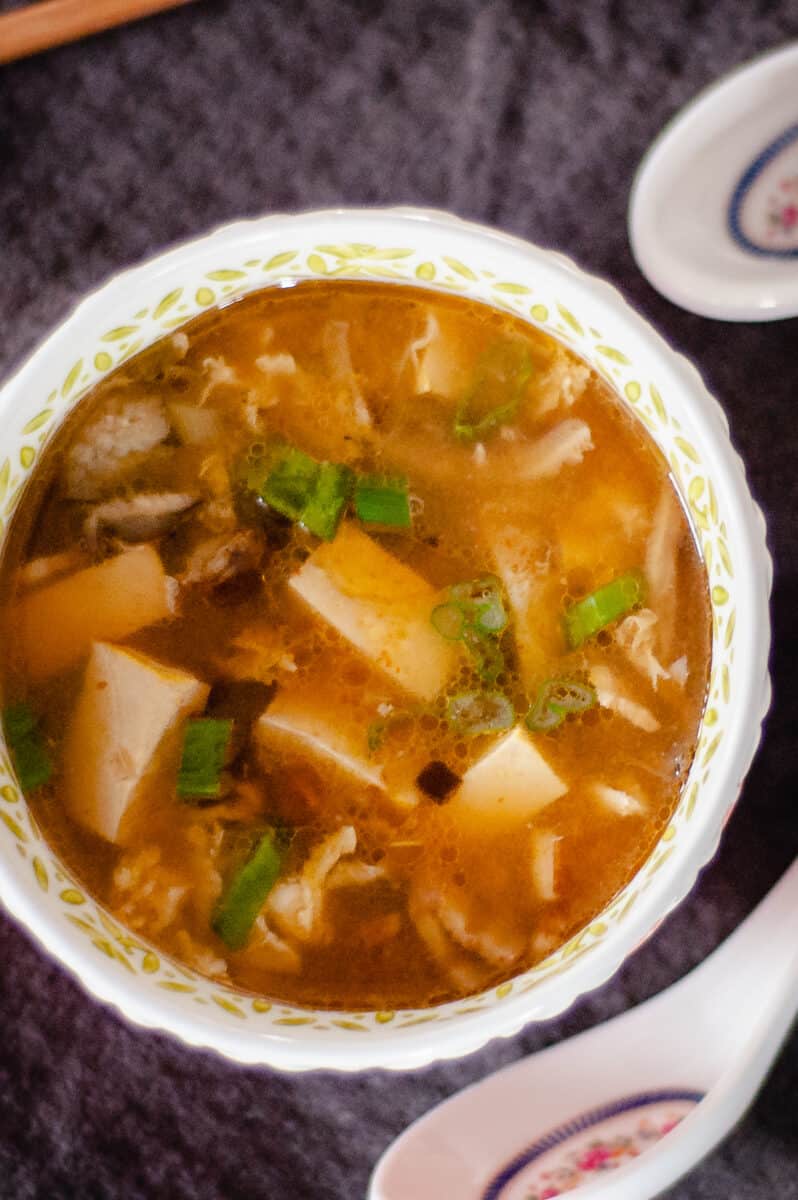 Hot and Sour Soup overhead, closeup