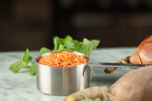 Sweet Potato, Red Lentil, and Green Pea Curry. A simple, warming Indian dish. Perfect for cold days. From Blossom to Stem | Because Delicious www.blossomtostem.net #glutenfree #vegetarian #vegan