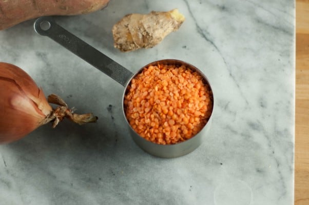 Sweet Potato, Red Lentil, and Green Pea Curry. A simple, warming Indian dish. Perfect for cold days. From Blossom to Stem | Because Delicious www.blossomtostem.net #glutenfree #vegetarian #vegan