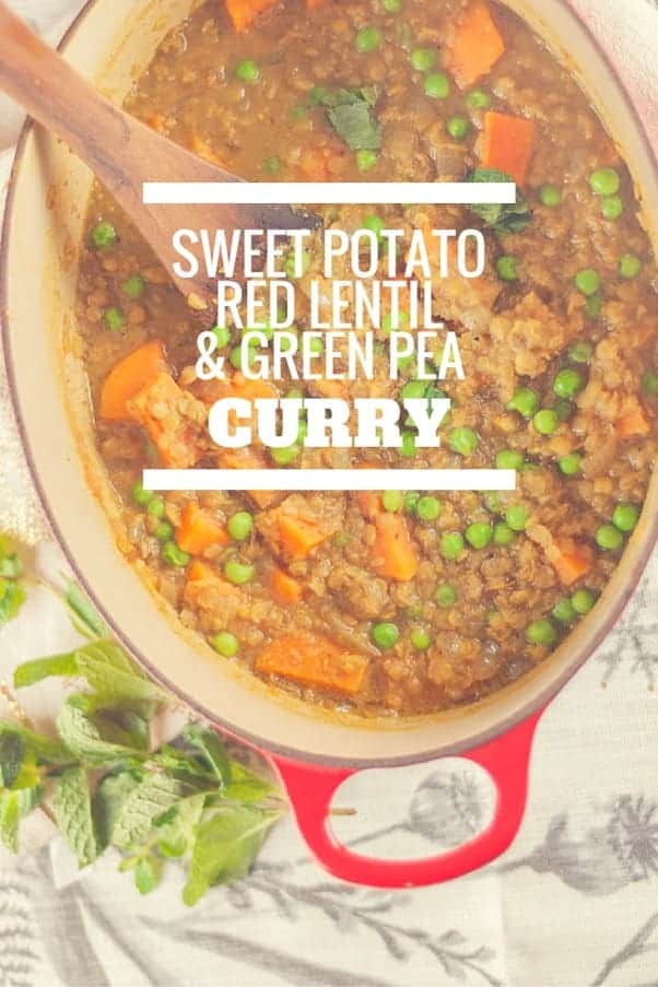 Sweet Potato, Red Lentil, and Green Pea Curry. A simple dish with Indian flavors perfect for a weeknight. Vegan, gluten free. Blossom to Stem | www.blossomtostem.net