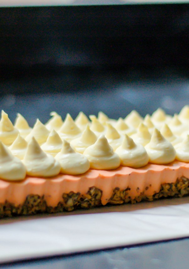 Thai Tea Parfait Tart with Almond Crunch Crust and Lemon Mascarpone. Inspired by Momofuku Milk Bar. From Blossom To Stem | Because Delicious www.blossomtostem.net