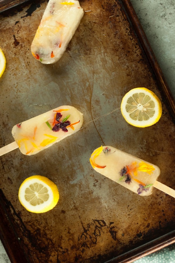 Lemon Elderflower Popsicles with Edible Flowers. From Blossom to Stem | Because Delicious www.blossomtostem.net