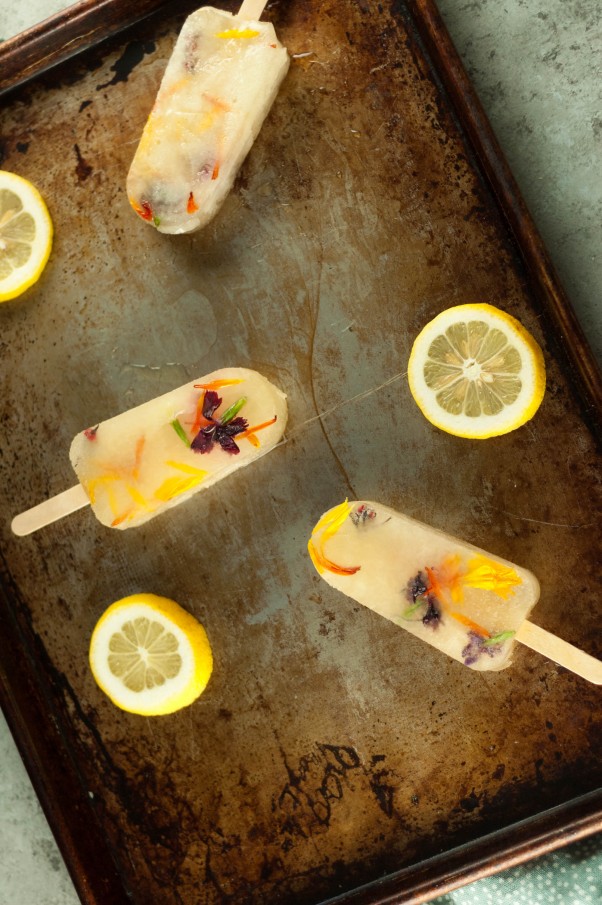 Lemon Elderflower Popsicles with Edible Flowers. From Blossom to Stem | Because Delicious www.blossomtostem.net