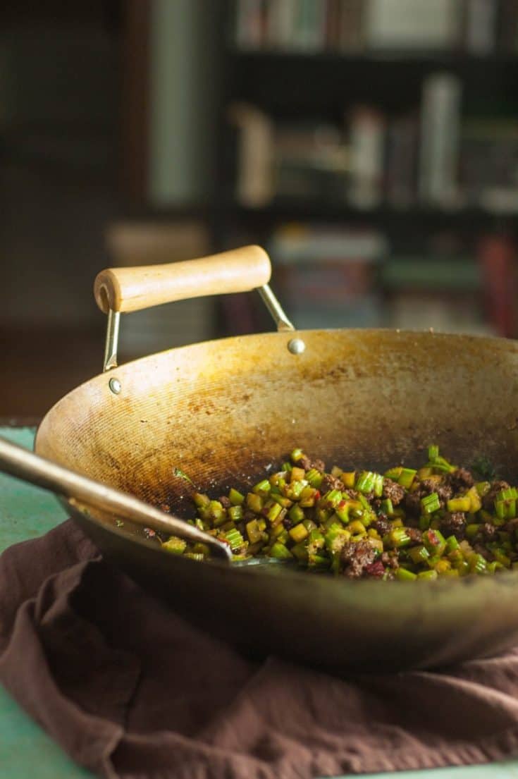 Sichuan Send-the-Rice-Down Chopped Celery with Ground Beef