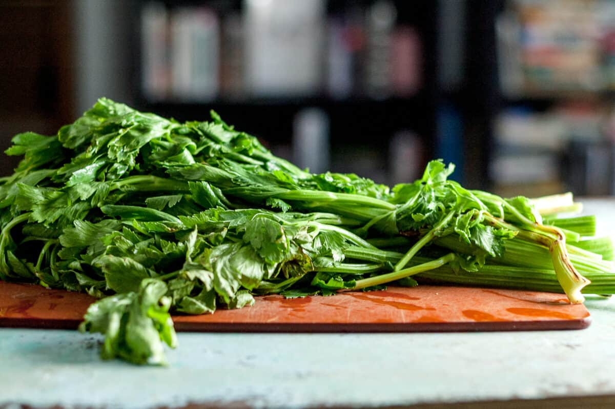 Celery on a cutting board