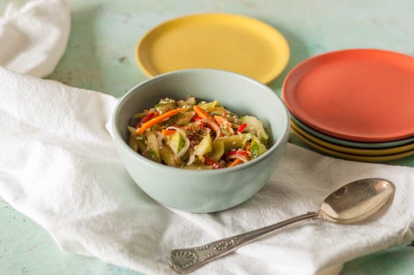 Cucumber Kimchi. Cold, crunchy, funky delicious. A fresher, quicker kimchi than the more famous cabbage version. Gluten free, dairy free. From Blossom to Stem | www.blossomtostem.net