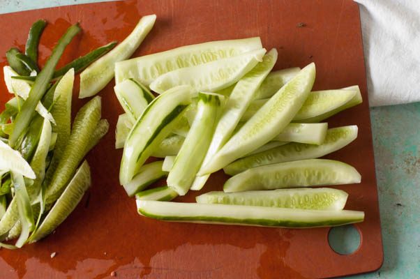 Cucumber Kimchi. Cold, crunchy, funky delicious. A fresher, quicker kimchi than the more famous cabbage version. Gluten free, dairy free. From Blossom to Stem | www.blossomtostem.net