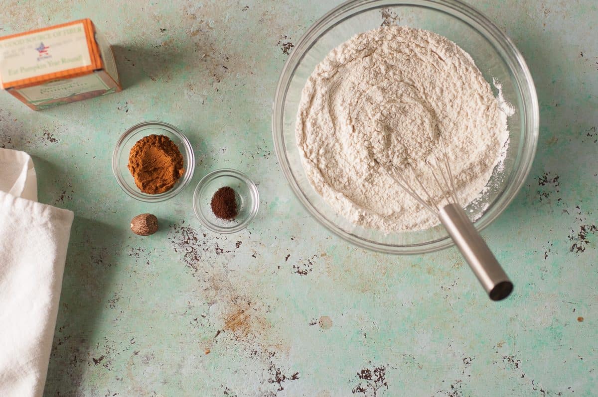 Cinnamon, whole nutmeg, cloves, and flour mixture