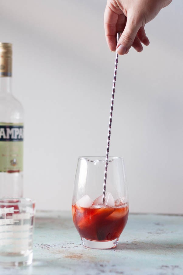 Smoked Barrel-Aged Negroni (no barrel required). A classic Negroni cocktail gets instantly infused with smoky applewood in an ISI cream whipper. Science! From Blossom to Stem | Because Delicious | www.blossomtostem.net