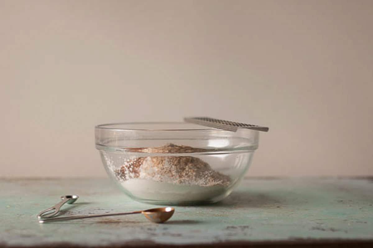 Flour and spices in a mixing bowl