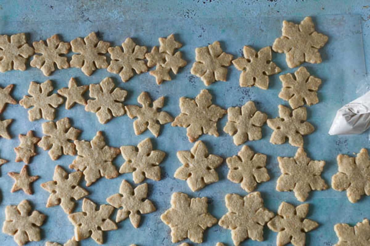 Orange Cardamom Snowflake Cookies before being iced